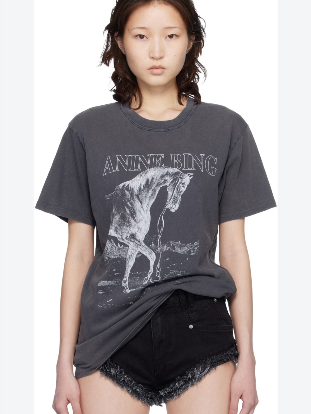 Anine Bing Charcoal Horse Graphic Tee